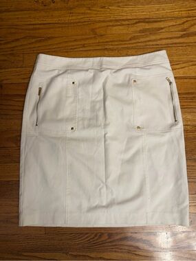 Calvin Klein White Midi Skirt with Gold-Tone Zippers